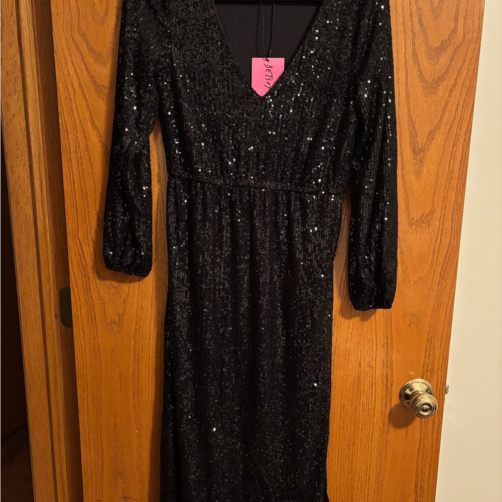 Betsey Johnson Black Sequin Long Sleeve Dress